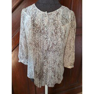 Talbots Womens Blouse Size 12P Snake Print Sheer Long Sleeve Button Front NWT